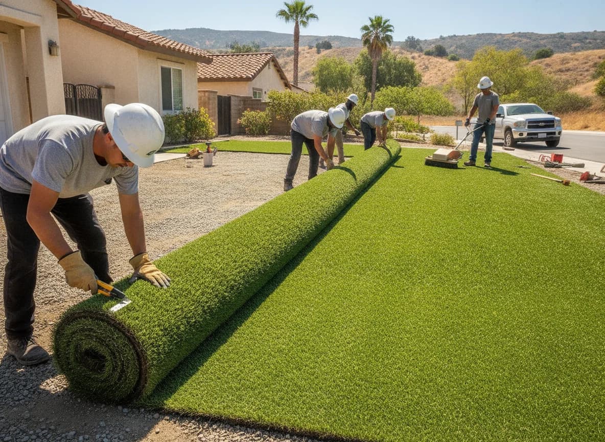 Licensed Topper Turf crew installing artificial turf