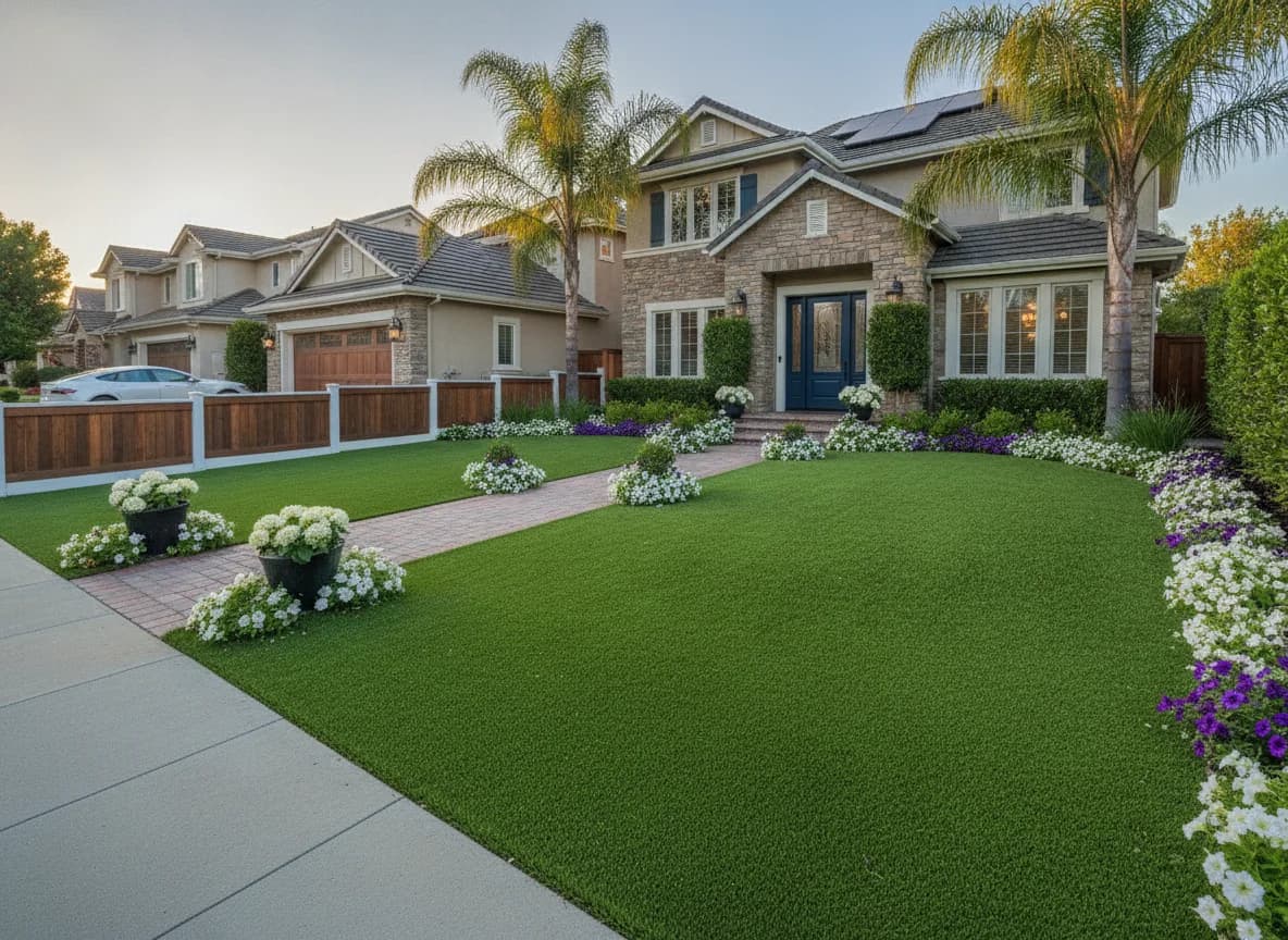 Immaculate artificial turf front yard curb appeal Orange County