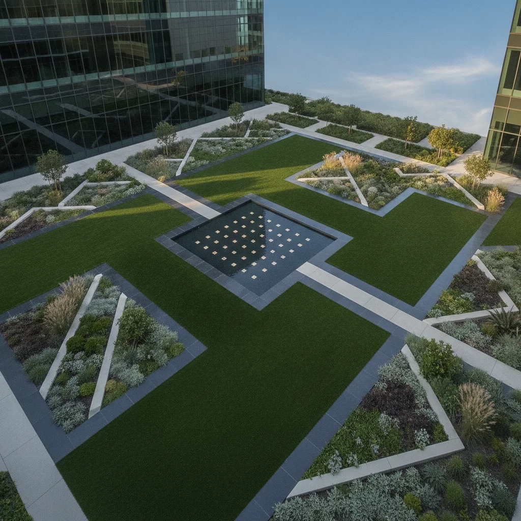 Modern landscape design with artificial turf 🏢